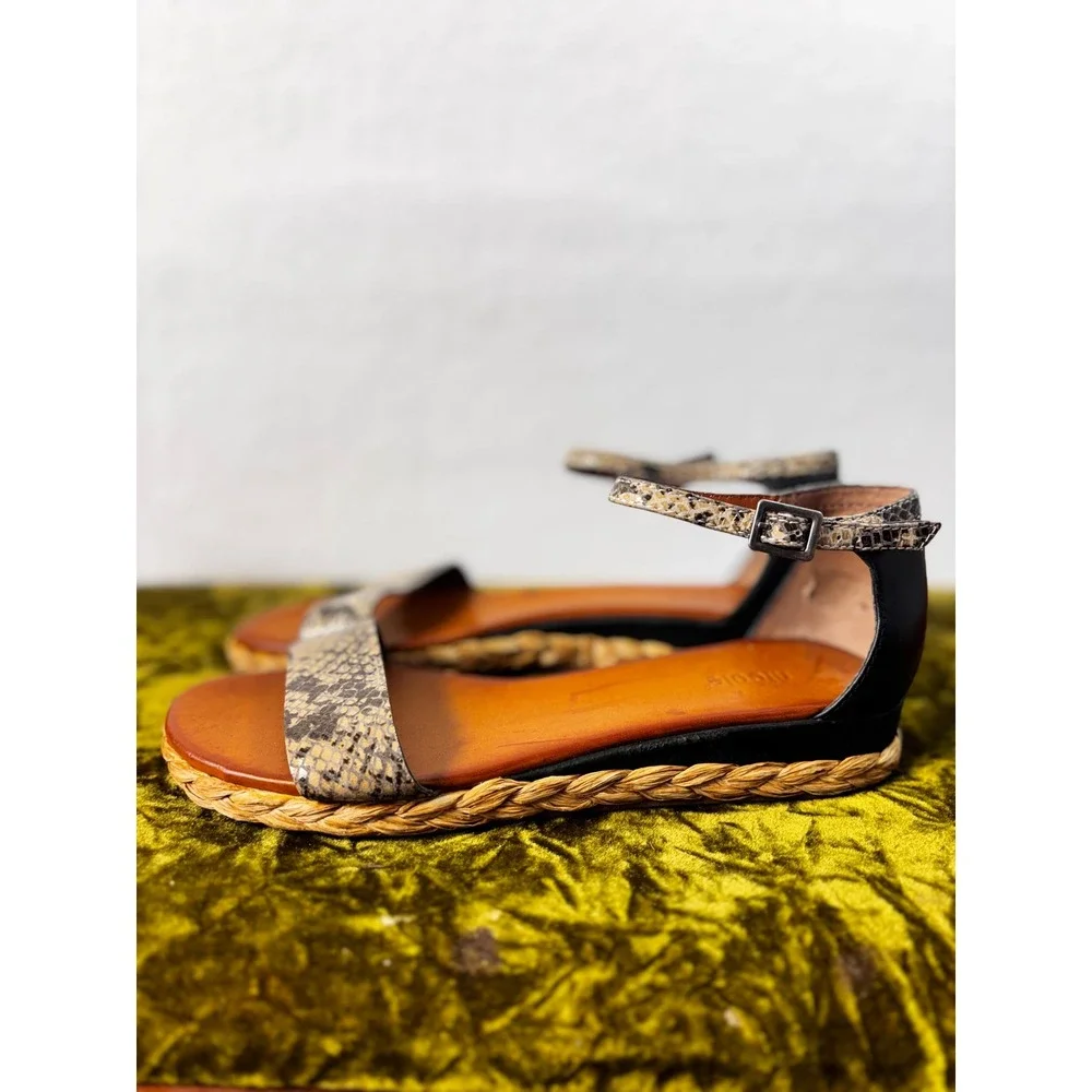 Nicole Womens Snake Print Espadrille Sandals Black Ankle Strap Size 8.5M